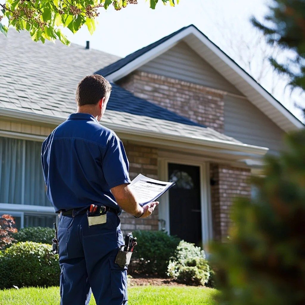 Home inspector reviewing a property with a clipboard